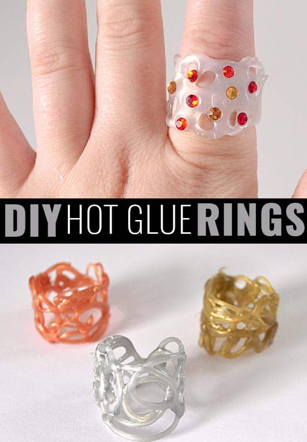 DIY hot glue and rhinestone rings