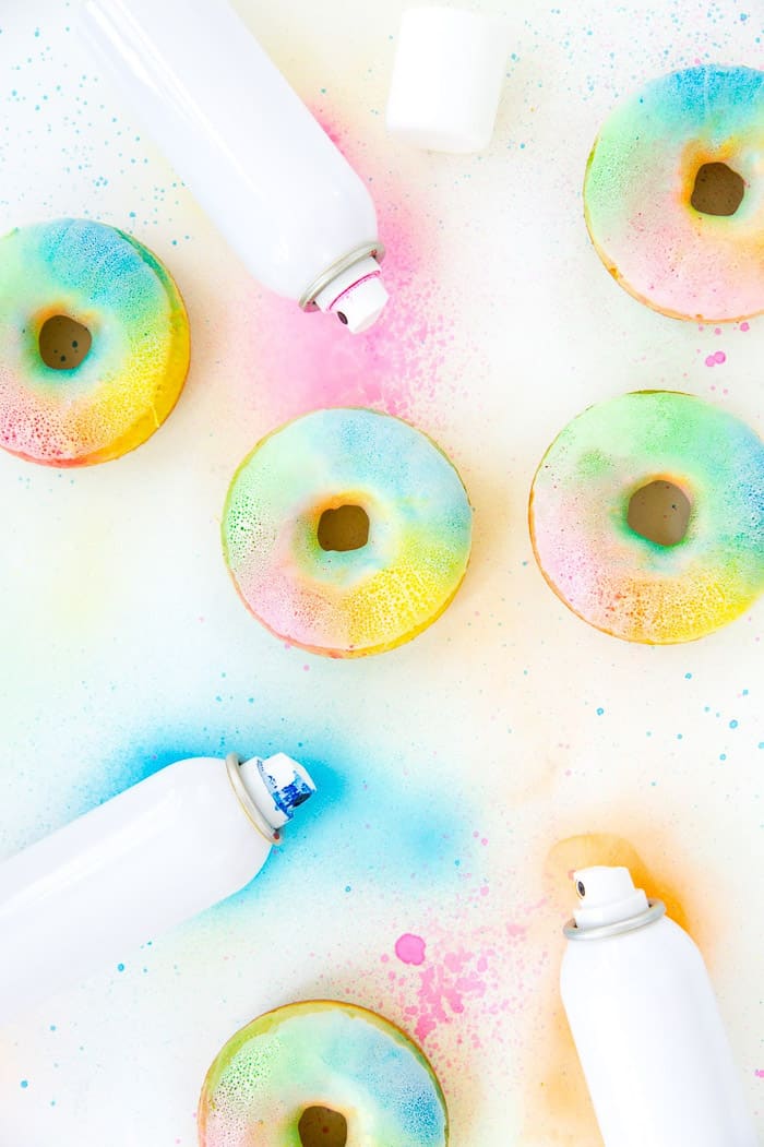 Edible spray paint donuts