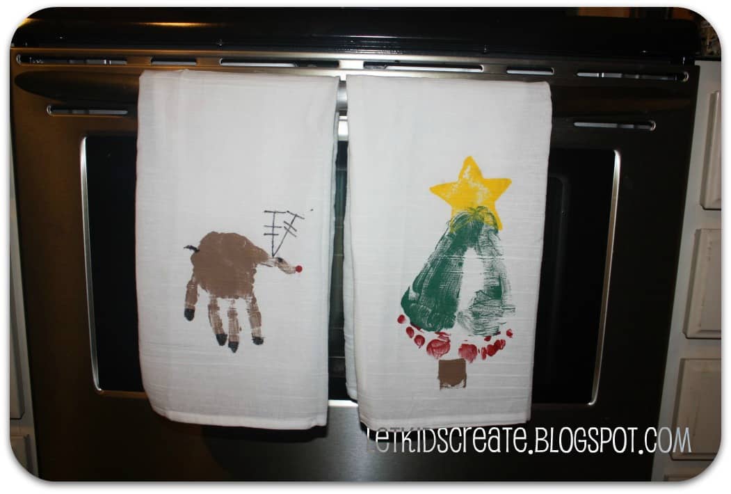 Hand and footprint Christmas tea towels