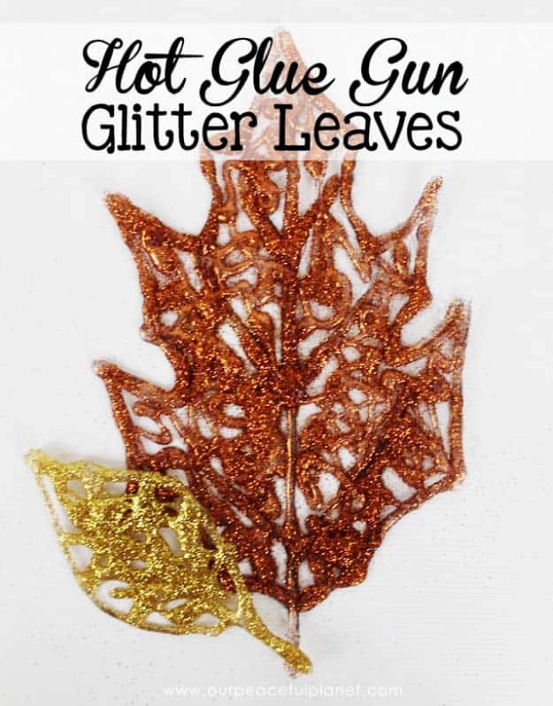 Hot glue glitter leaves