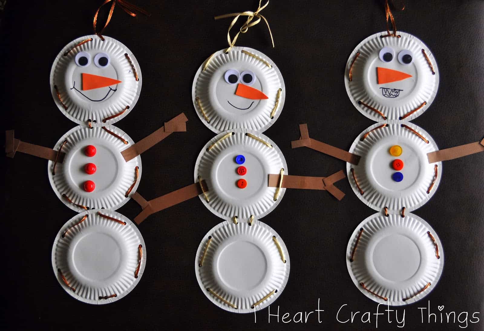Paper plate lacing craft snowman