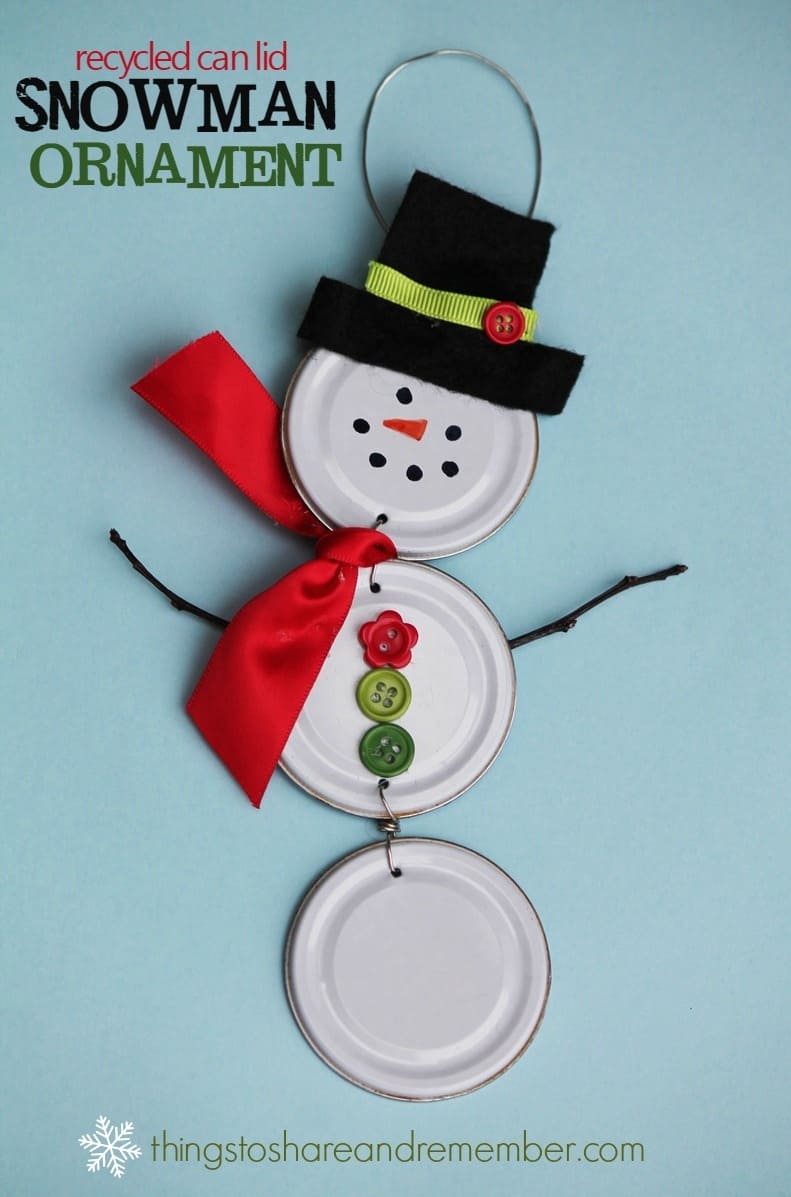 Recycled can lid snowman