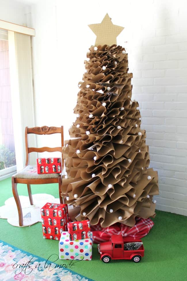 Ruffled brown packing paper Christmas tree