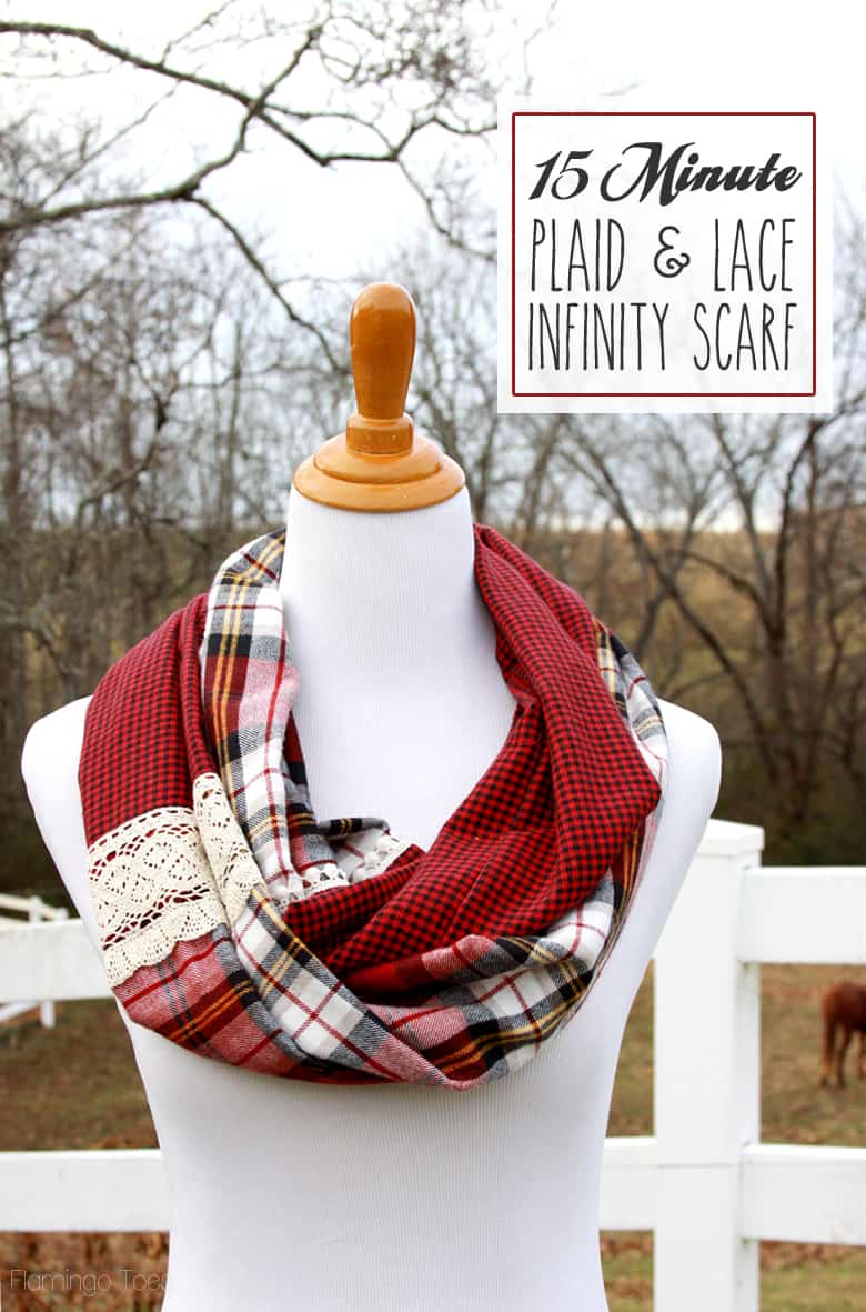 15 minute plaid and lace infinity scarf