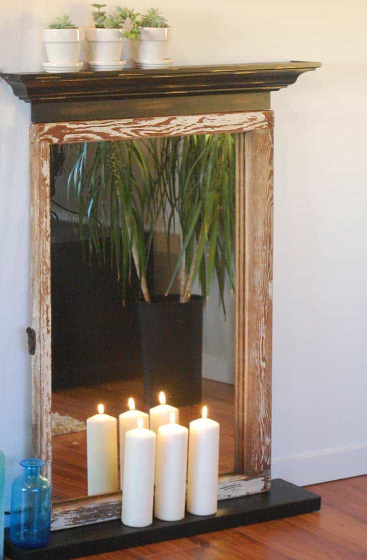 Faux fireplace from a mirror
