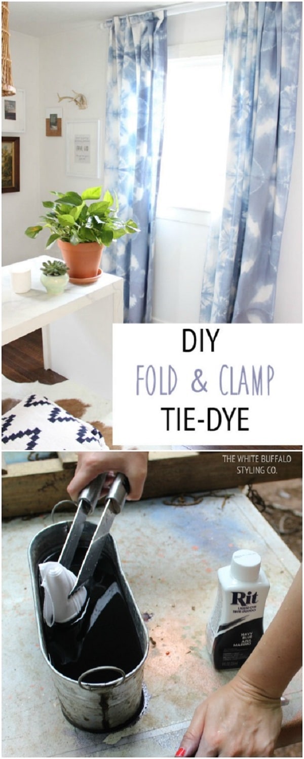 Fold and clamp tie dye curtains