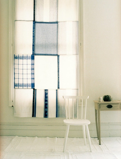 Patchworked tea towel curtains