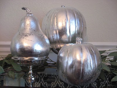 Silver painted pumpkins and gourds