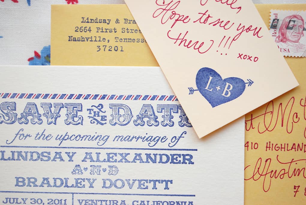 Airmail themed save the dates