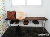 Bench and floating shoe baskets 200x150 Line Them Up in Style: Cost Effective and Smart DIY Shoe Organizers