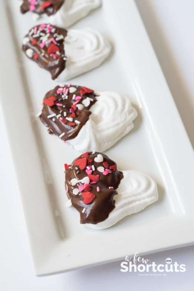 Chocolate dipped heart meringues
