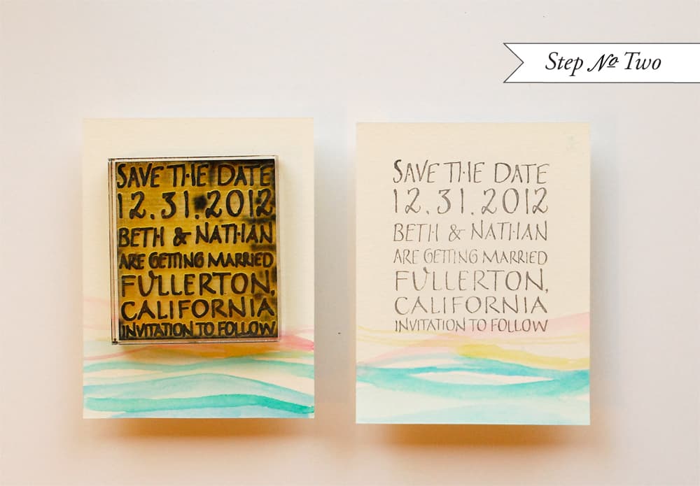 Custom stamped watercolour save the dates