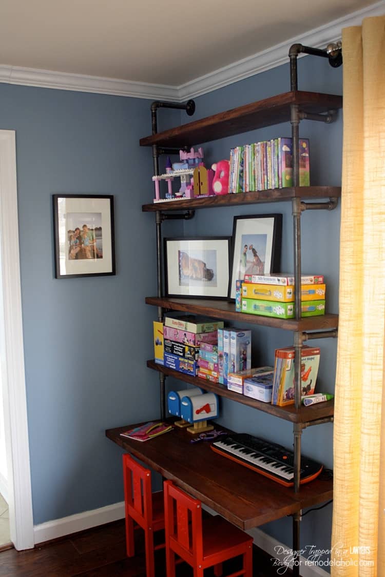 Industrial pipe shelves and desk