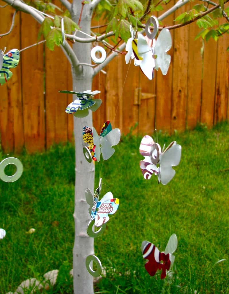 Pop can butterfly wind chimes