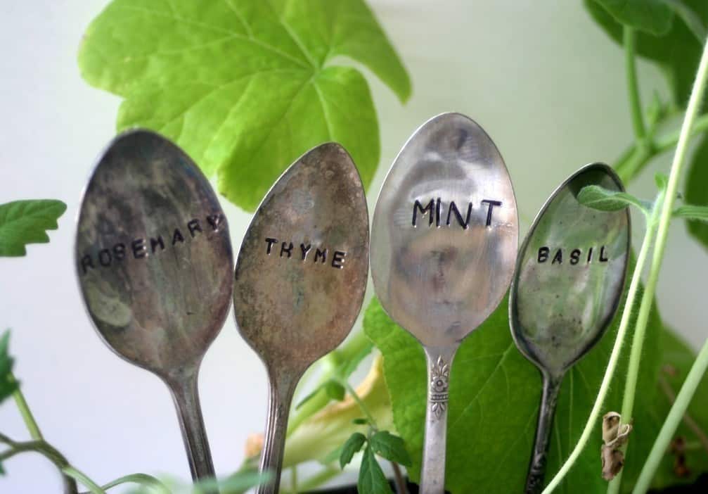 Stamped spoon herb garden markers