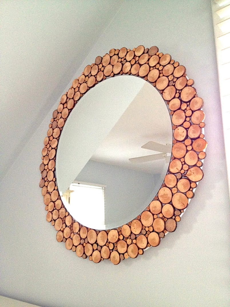 Wooden branch cut mirror