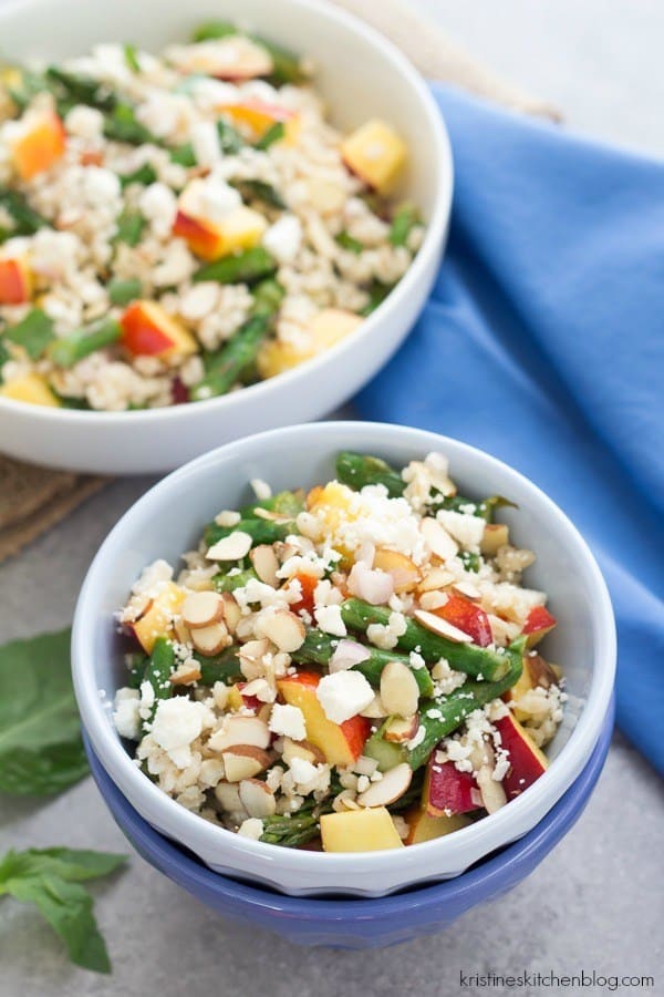 Barley salad with grilled asparagus and nectarines
