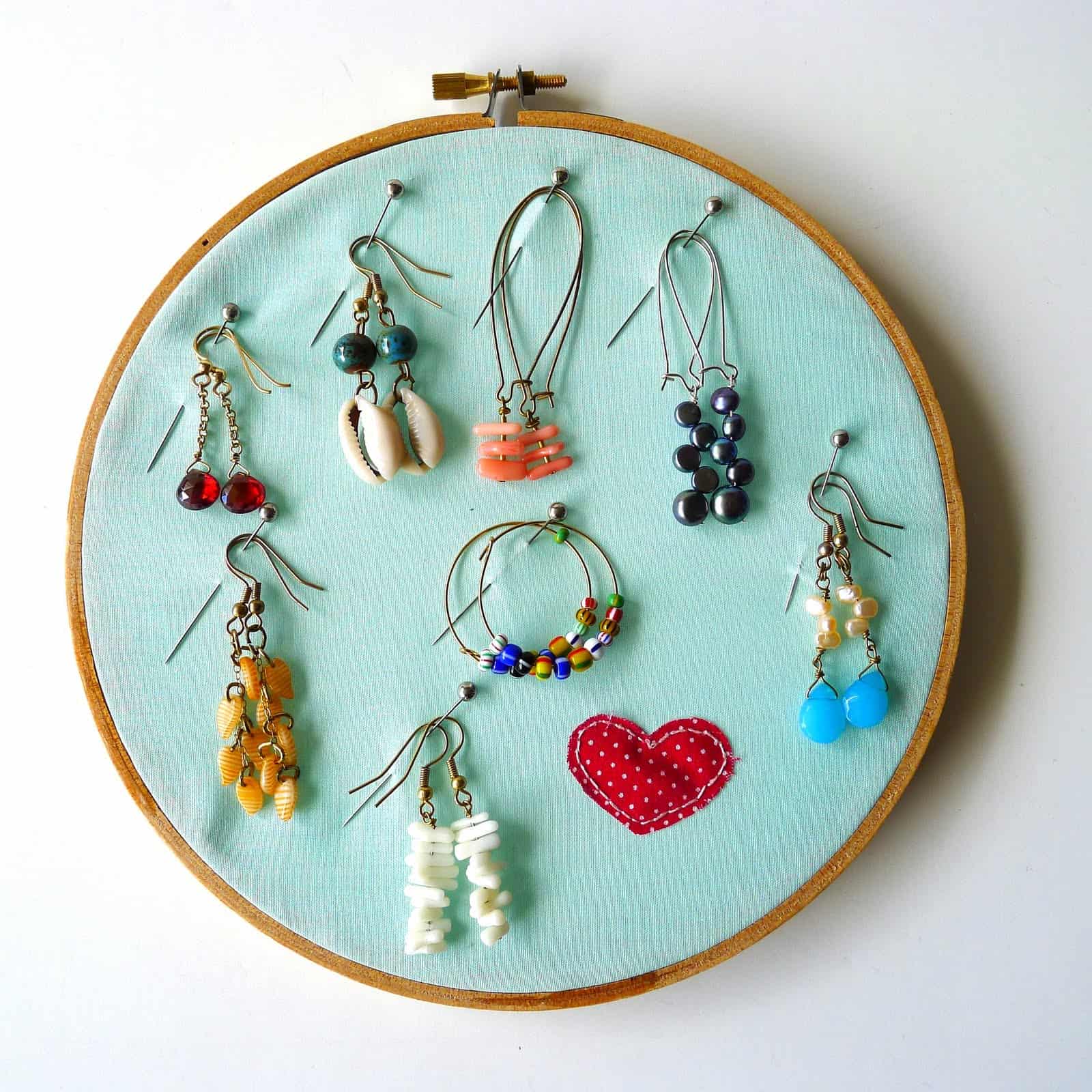 Embroidery hoop earring holder
