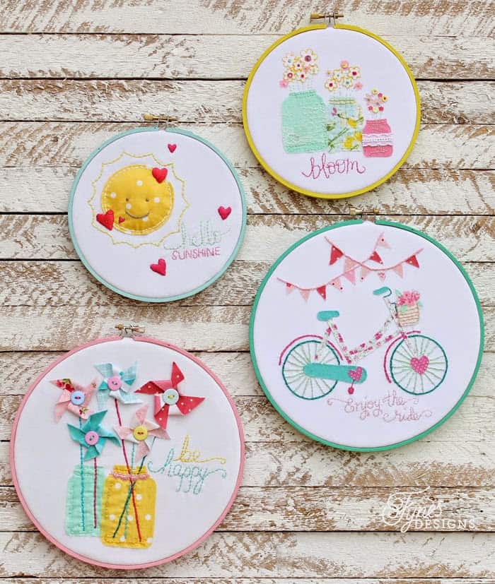 Fabric scrap and embroidery hoop art