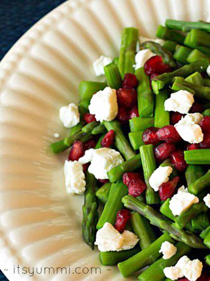 Jeweled asparagus salad with vanilla Greek yogurt cheese