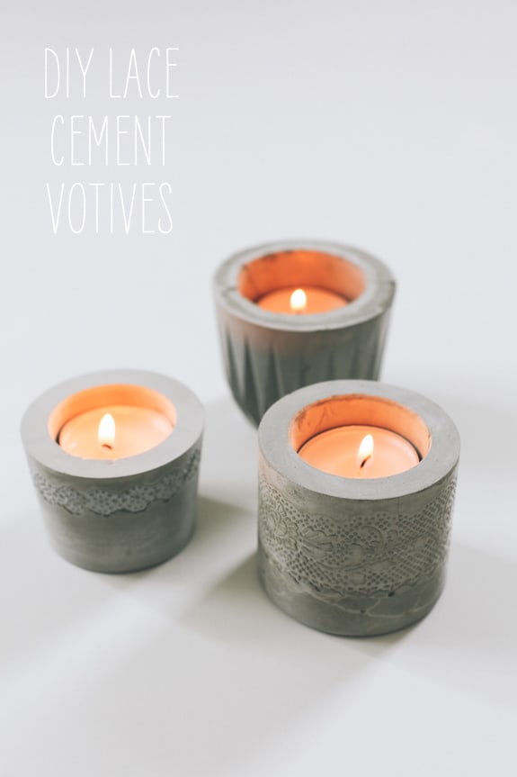 Lace embossed cement votive candles