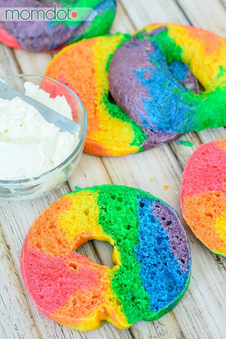 Homemade rainbow bagels