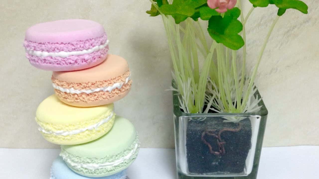 Pastel coloured soft clay macarons