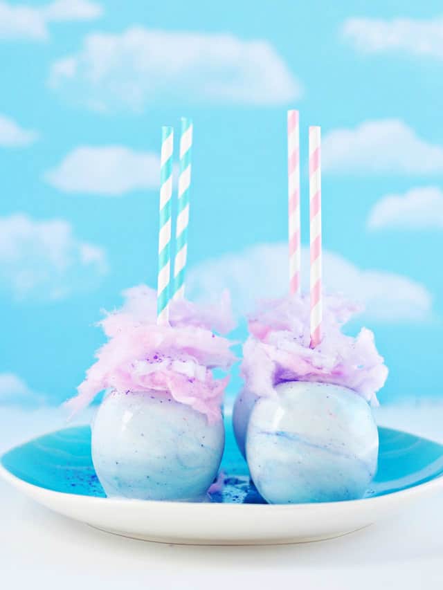 Whimsical pastel cotton candy apples