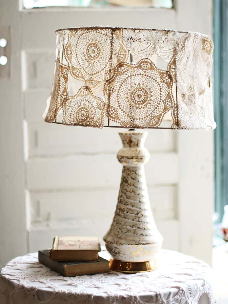 Doily covered lamp shade