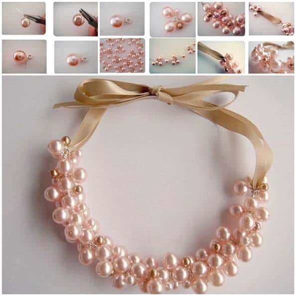 Elegant pearl cluster collar necklace
