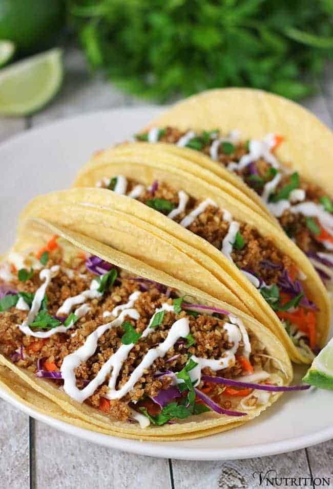 Walnut meat tacos with lime cashew cream