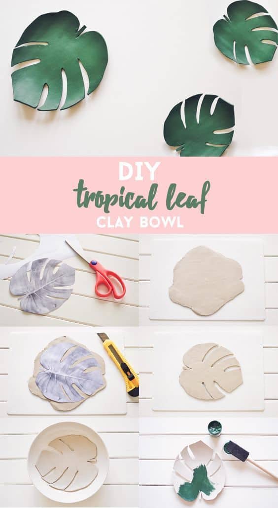 DIY tropical leaf clay bowl