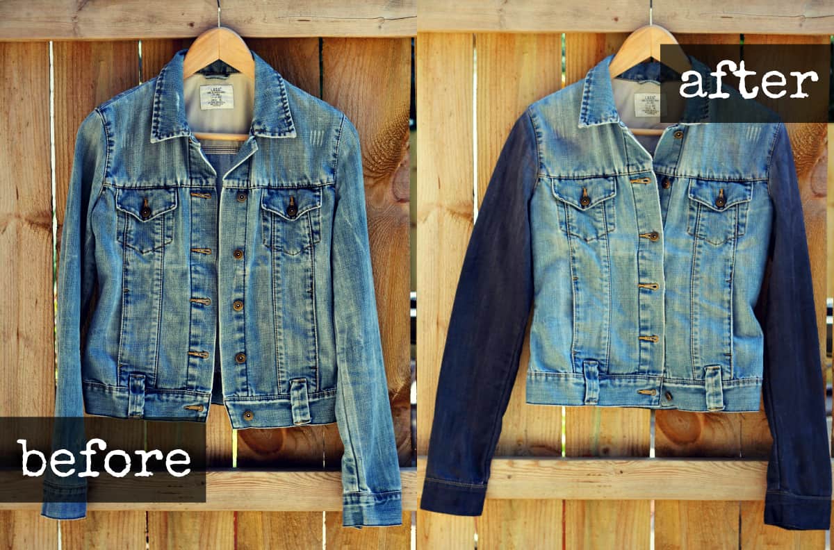 Denim jacket with faux leather sleeves