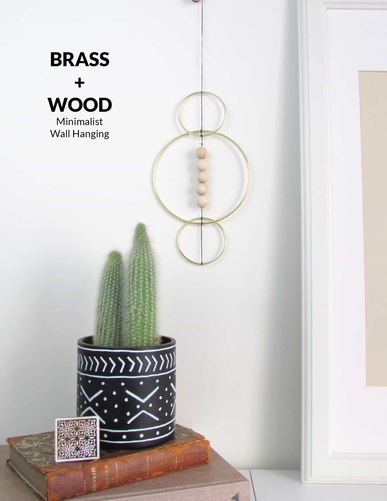 Brass and wood minimalist wall hanging