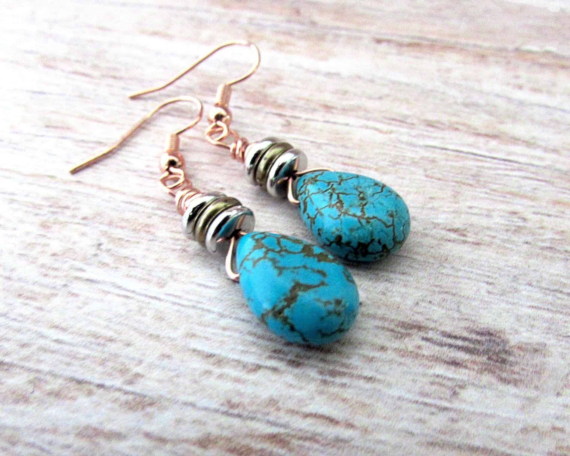 DIY Boho turquoise dangle earrings