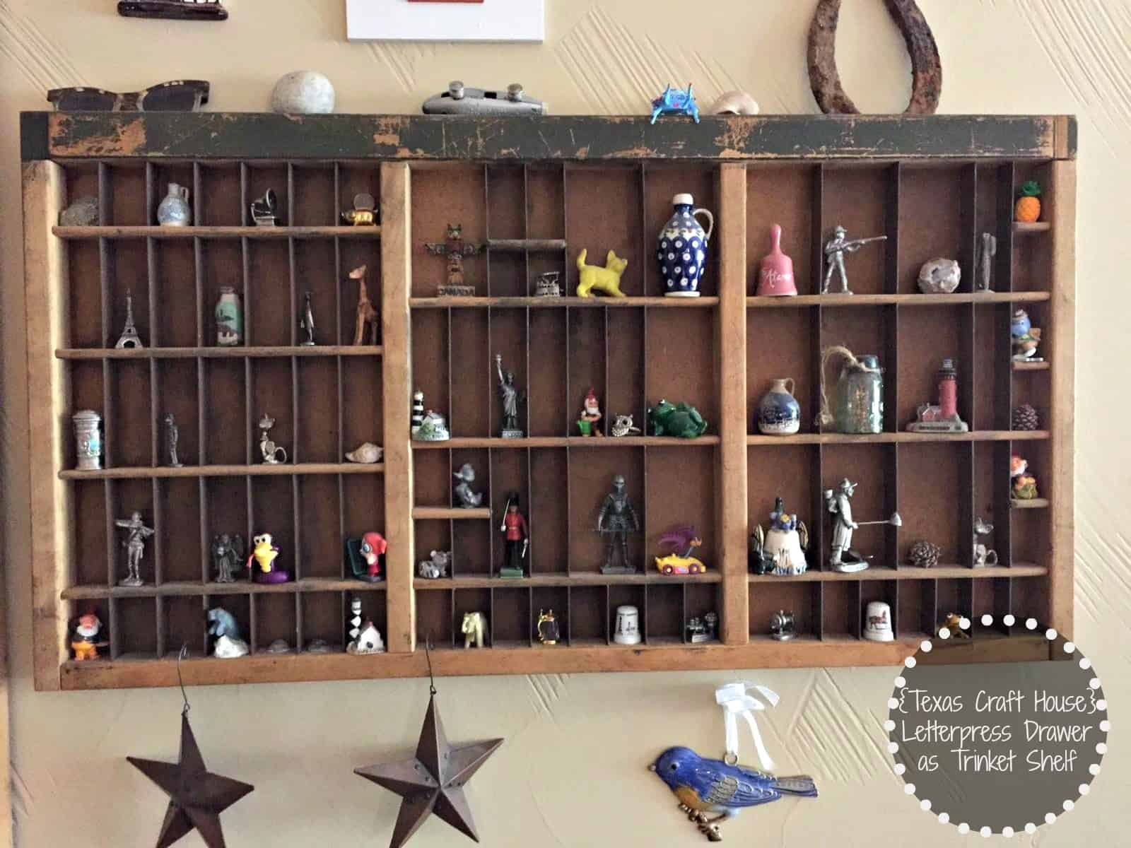 Letterpress drawer trinket shelf 15 Unique Homemade Trinket Shelves Design Ideas