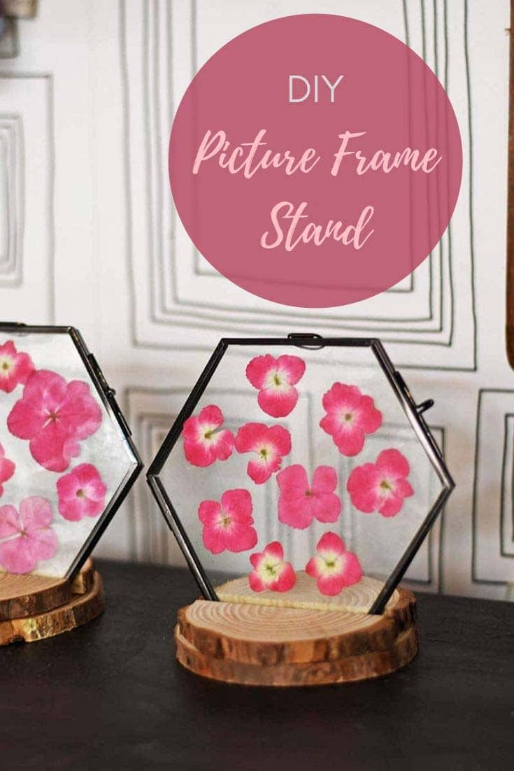 Pressed flower and wood photo frame stand 15 Creative DIY Picture Frames for Cool Walls