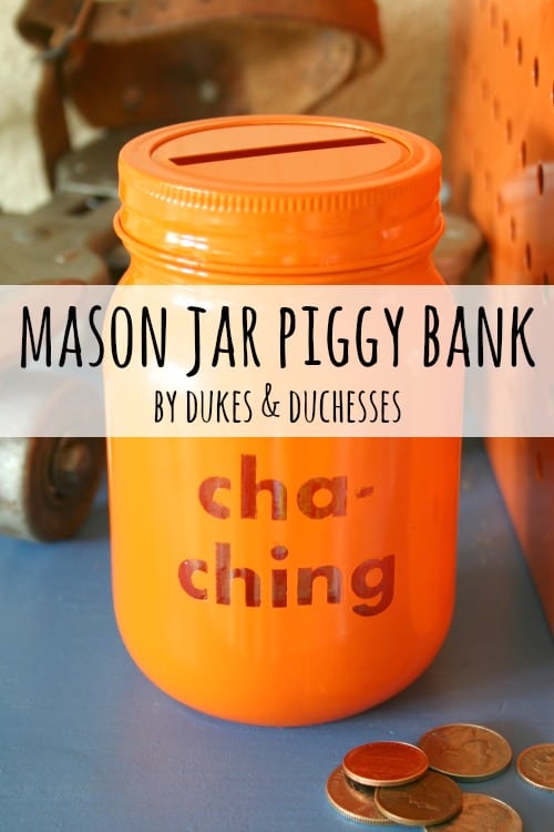 Stencilled mason jar piggy bank