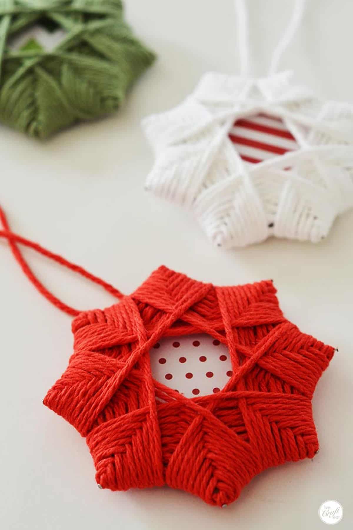 Yarn woven Christmas ornaments