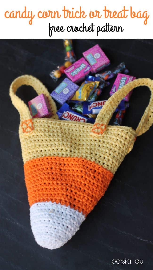 Crochet candy corn treat bag