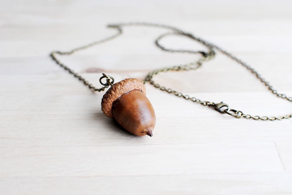 Pretty real fall acorn necklace