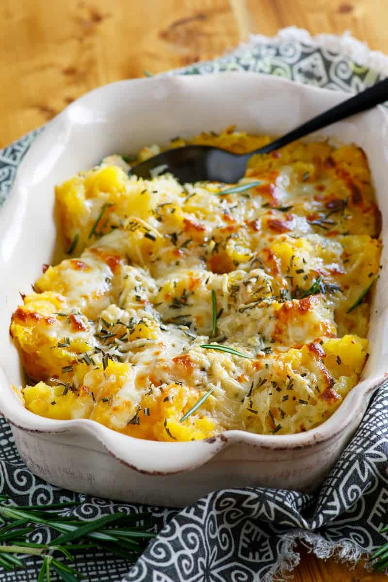 Roasted butternut squash with rosemary gratin casserole