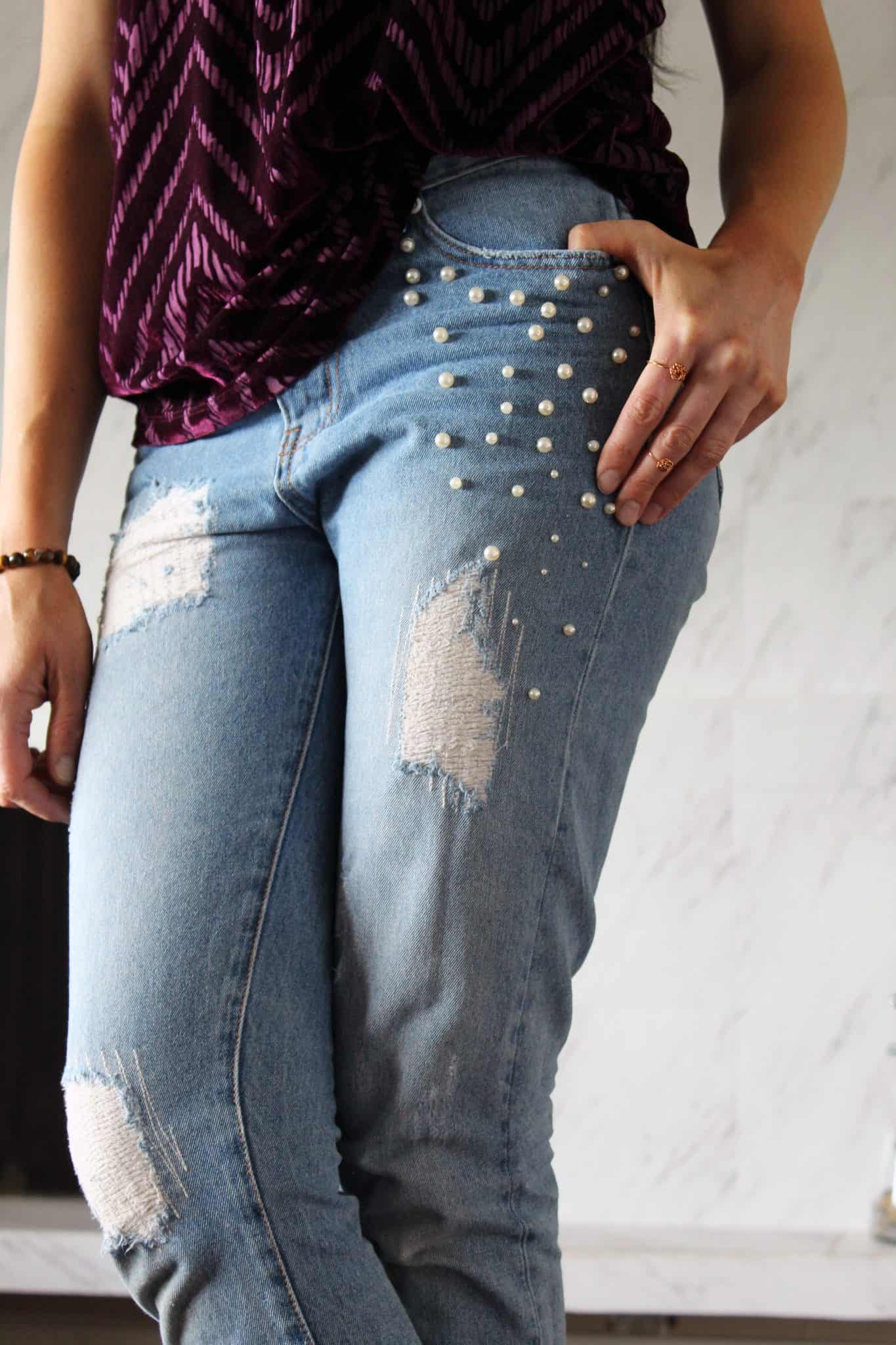 DIY pearl accent jeans