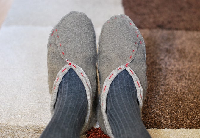 Easy hand-stitched crossover felt slippers