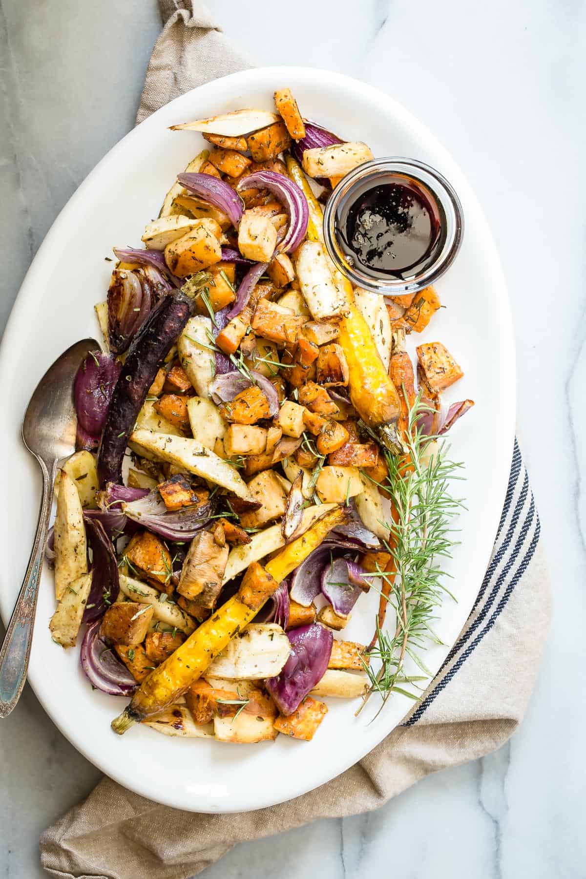 Maple balsamic roasted root vegetables