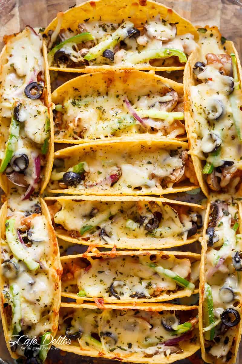 Oven baked BBQ chicken pizza tacos