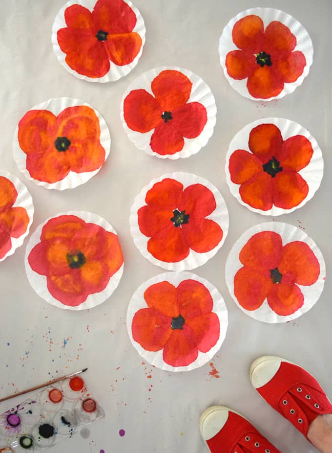 Painted coffee filter poppy art