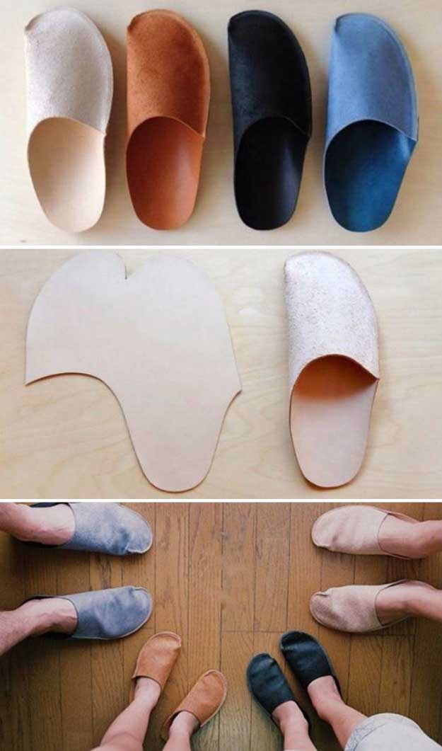 Simple fold-over felt or leather slipper slides