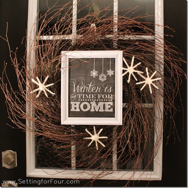 DIY winter twig and frame wreath 15 Homemade Winter Door Wreaths that Look Gorgeous