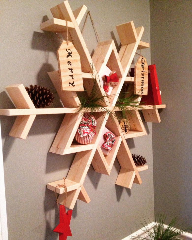 DIY wooden snowflake shelf